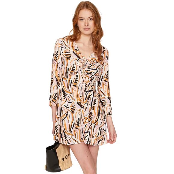 BA&SH Thesee Halter 3/4 Sleeve Crepe Abstract Print Mini Dress Size Small - Picture 1 of 10